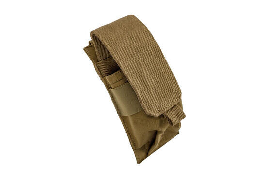 The Red Rock Outdoor Gear Single Rifle Magazine Pouch is MOLLE compatible and Coyote Brown